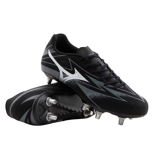 Mizuno Adults Waitangi Pro Firm Ground Rugby Boots Bright Black - Front View