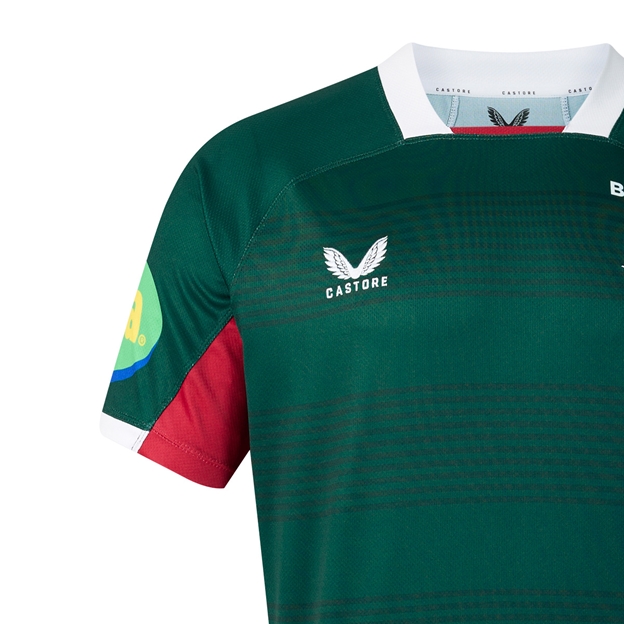 Leicester Tigers Mens Home Rugby Shirt 26/27 Botanical Garden - Castore Logo Close-up