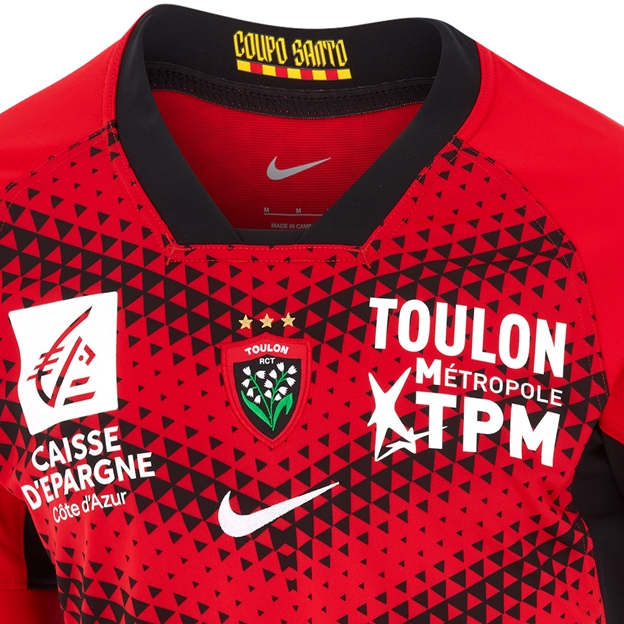 RC Toulon Mens Home Rugby Shirt 25/26 Red - Front Close-up