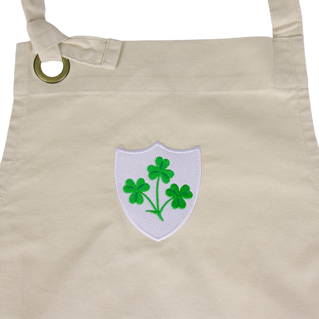 Ireland Cotton Apron Natural - Irish Crest Embroidery Close-up