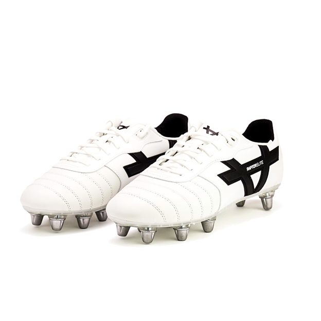 Oxen Adults Raptor Elite 8 Stud Soft Ground Rugby Boots White - Pair