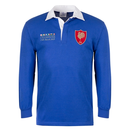France Mens Champions 2025 Classic Rugby Shirt Long Sleeve Royal - Front