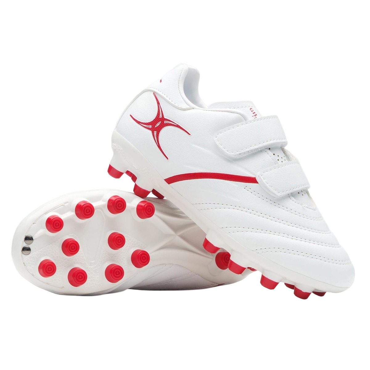 Gilbert Kids Sidestep X20 6 Stud Moulded Rugby Boots White Red gilbert-kids-sidestep-x20-6-stud-moulded-rugby-boots-white-red