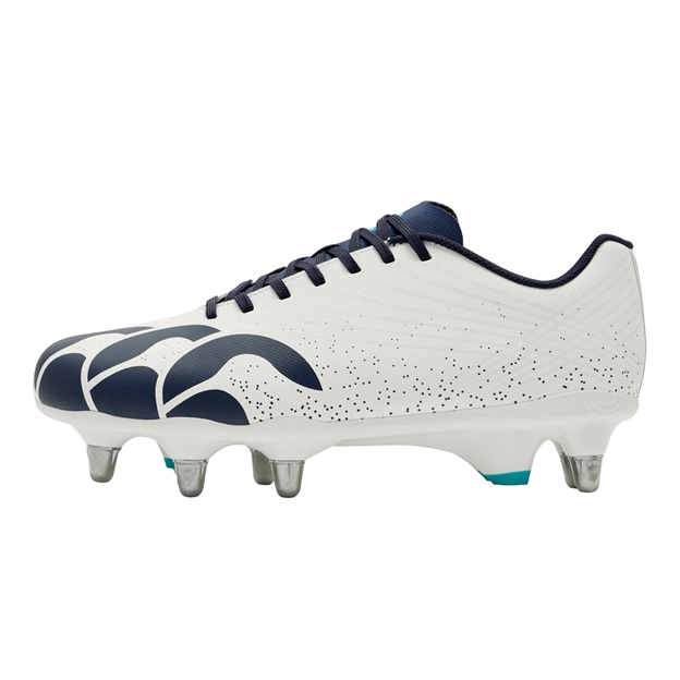 Canterbury Adults Stampede Groundbreak Team Soft Ground Rugby Boots White - Outstep View