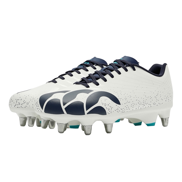 Canterbury Adults Stampede Groundbreak Team Soft Ground Rugby Boots White - Pair Front View