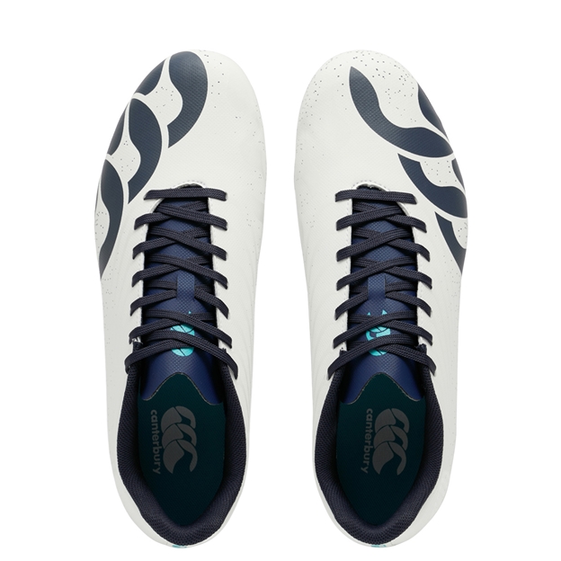 Canterbury Adults Stampede Groundbreak Team Soft Ground Rugby Boots White - Pair Top View