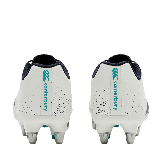 Canterbury Adults Stampede Groundbreak Team Soft Ground Rugby Boots White - Pair Back View