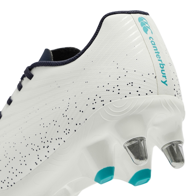 Canterbury Adults Stampede Groundbreak Team Soft Ground Rugby Boots White - Heel Close-up