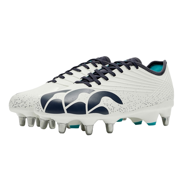 Canterbury Adults Stampede Groundbreak Pro Soft Ground Rugby Boots White - Pair Front View