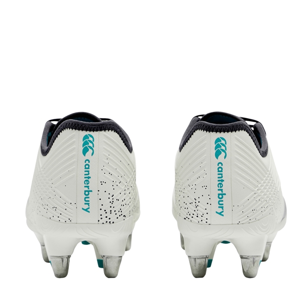 Canterbury Adults Stampede Groundbreak Pro Soft Ground Rugby Boots White - Pair Back View
