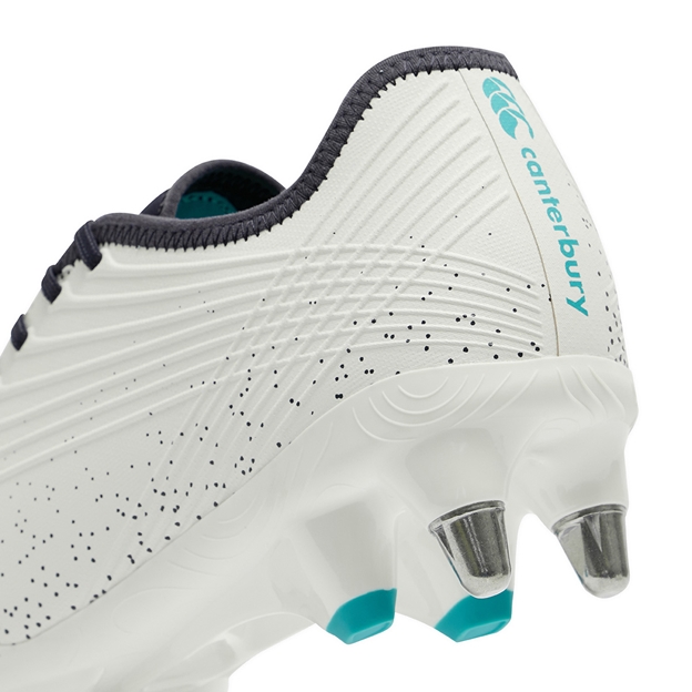 Canterbury Adults Stampede Groundbreak Pro Soft Ground Rugby Boots White - Heel Close-up