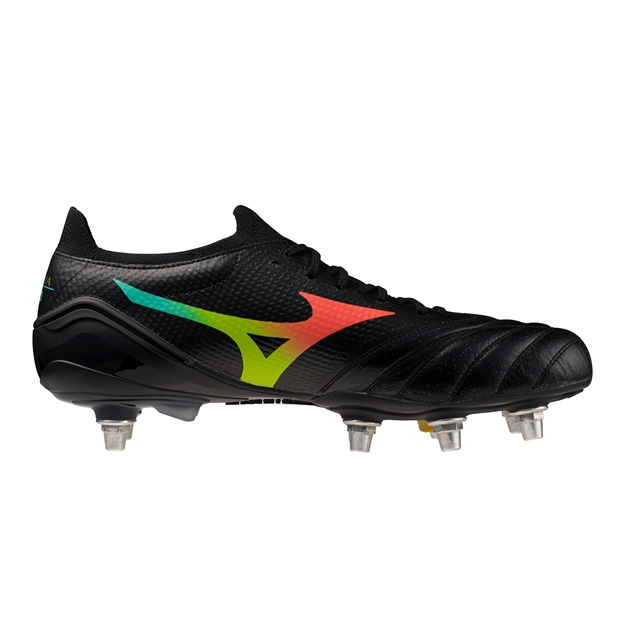 Mizuno Adults Morelia Neo V Βeta Elite Soft Ground Rugby Boots Black/Lava Orange/Arcadia - Instep View