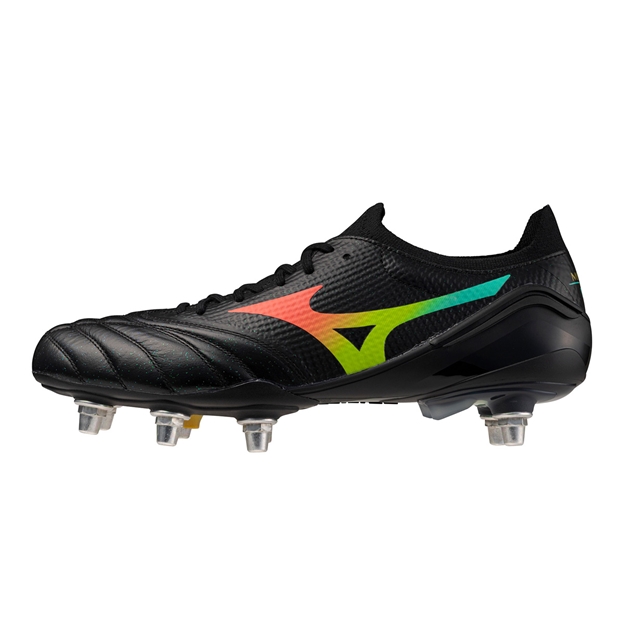 Mizuno Adults Morelia Neo V Βeta Elite Soft Ground Rugby Boots Black/Lava Orange/Arcadia - Outstep View