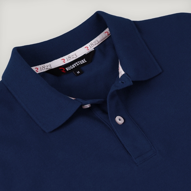 Rugby 1823 Adults Polo Shirt Navy - Collar Close-up View