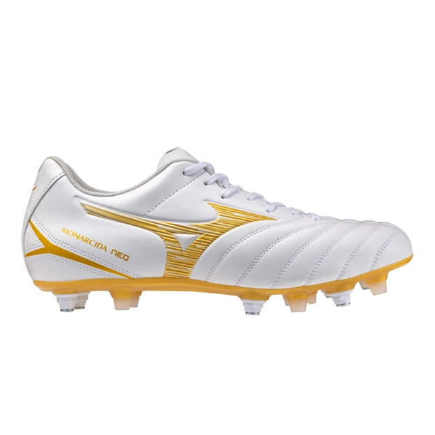 Mizuno Adults Monarcida Neo III Select Mix Stud Rugby Boots White/Gold - Outstep View