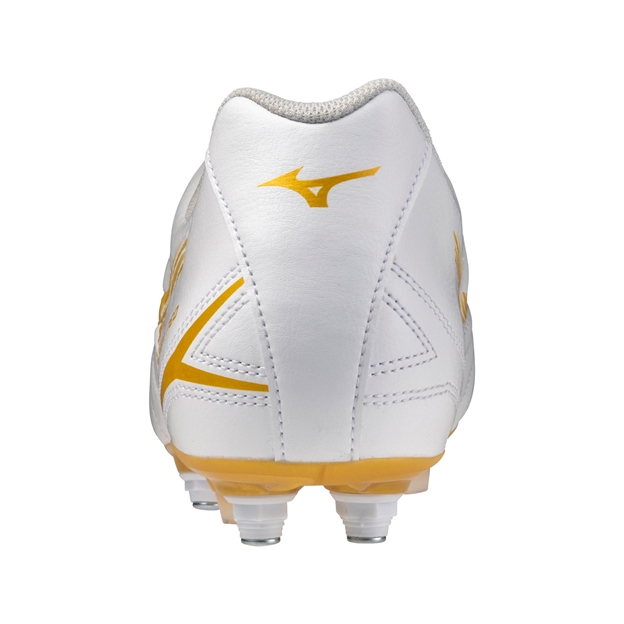 Mizuno Adults Monarcida Neo III Select Mix Stud Rugby Boots White/Gold - Heel View
