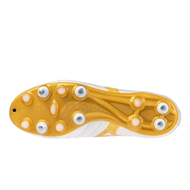 Mizuno Adults Monarcida Neo III Select Mix Stud Rugby Boots White/Gold - Soleplate View