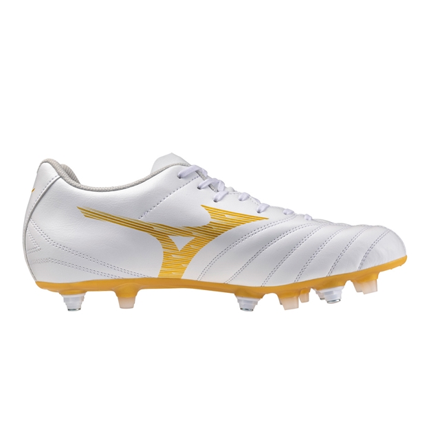 Mizuno Adults Monarcida Neo III Select Mix Stud Rugby Boots White/Gold - Instep View