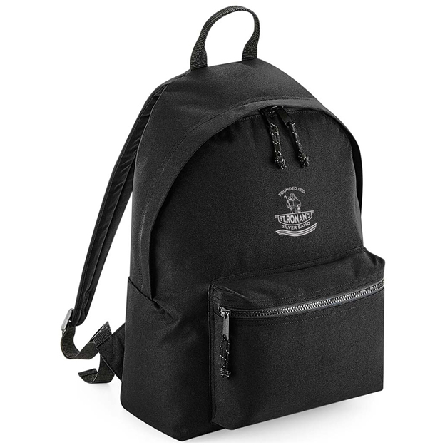 St Ronans Silver Band Backpack Black - Front View