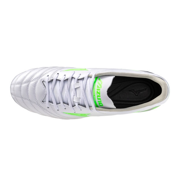 Mizuno Adults Morelia Neo IV Pro Firm Ground Rugby Boots White/Green - Top