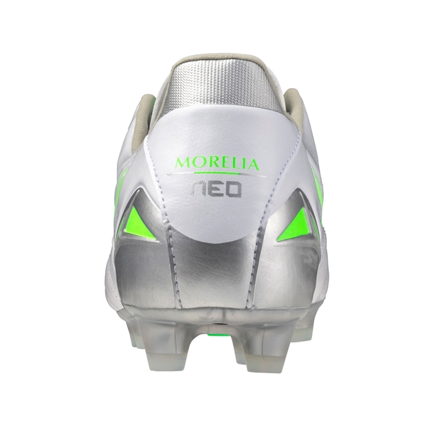 Mizuno Adults Morelia Neo IV Pro Firm Ground Rugby Boots White/Green - Heel