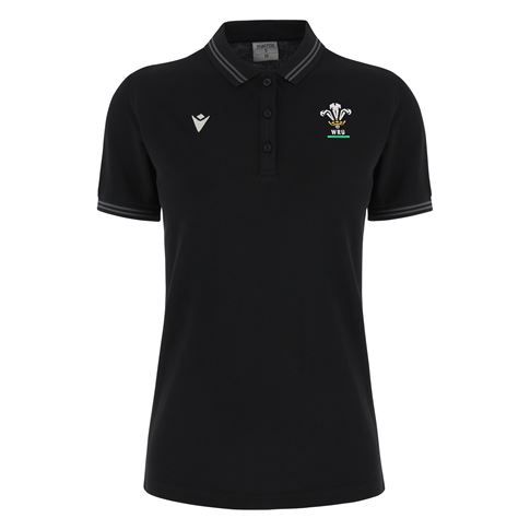 Wales Womens Travel Cotton Polo - Black 2025 - Front Wales Womens Travel Cotton Polo - Black 2025 - Front