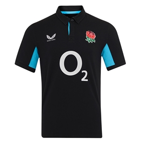 England Mens Away Classic Short Sleeve Rugby Shirt 25/26 Black - Front