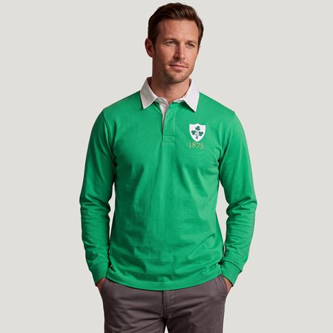 Ireland 1875 Heritage Pure Cotton Rugby Shirt – Long Sleeve Emerald Green