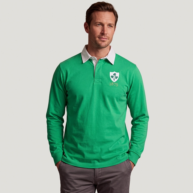 Ireland 1875 Heritage Pure Cotton Rugby Shirt - Long Sleeve Emerald Green