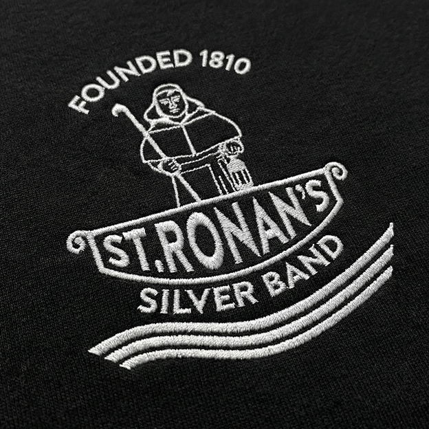 St Ronans Silver Band Kids Polo Shirt Black - Embroidery Close-up