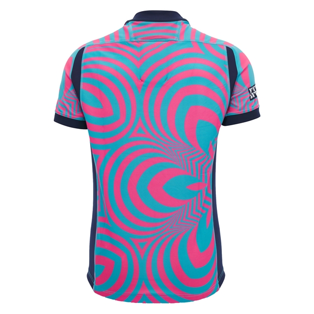 Scotland Mens Training Rugby Shirt 26/27 Neon Pink and Blue - Back View