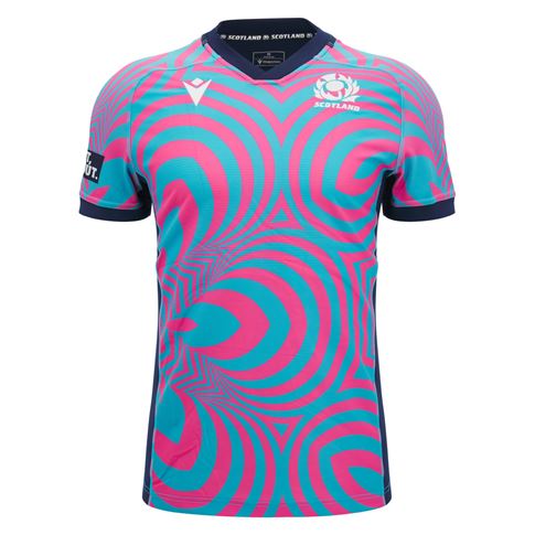 Scotland Mens Training Rugby Shirt 26/27 Neon Pink and Blue - Front View