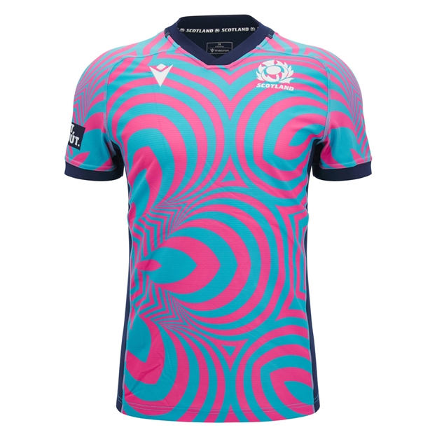 Scotland Mens Training Rugby Shirt 26/27 Neon Pink and Blue - Front View