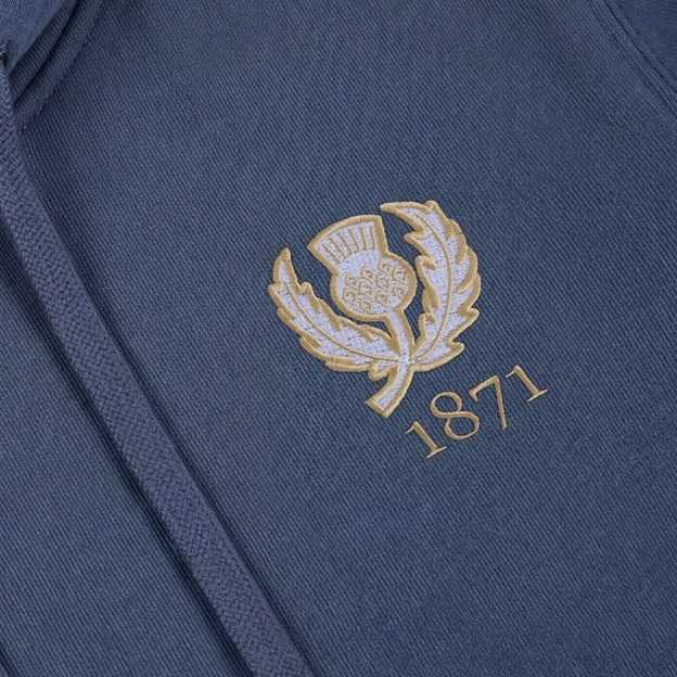 Scotland 1871 Adults Cotton Hoodie Petrol Blue - Thistle Close-up
