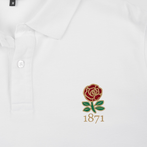 England 1871 Adults Classic Cotton Polo Shirt White - Badge Close-up