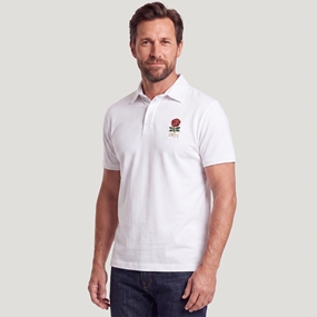 England 1871 Adults Classic Cotton Polo Shirt White - Model Front View