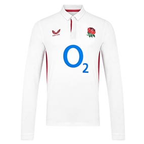 Red Roses Mens Home Classic Rugby Shirt 25/26 Long Sleeve White - Front
