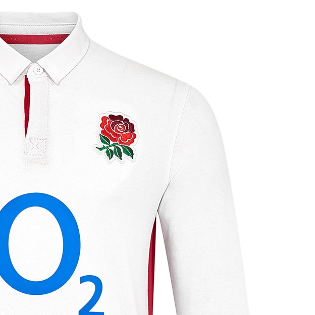 Red Roses Mens Home Classic Rugby Shirt 25/26 Long Sleeve White - English Rose Embroidery