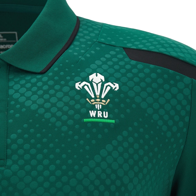 Wales Mens Travel Polo 26/27 Green - WRU Logo Close-up