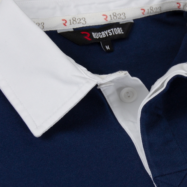 Rugby 1823 Mens Rugby Shirt Long Sleeve Navy - Collar Close-up