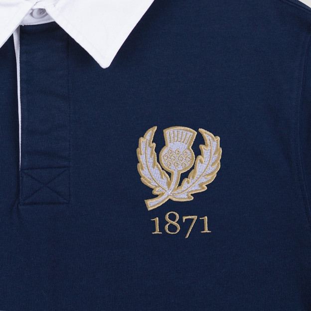 Scotland 1871 Adults Heritage Cotton Rugby Shirt Navy - Badge Close-up