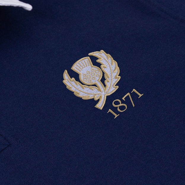 Rugby 1823 Scotland 1871 Adults Heritage Cotton Rugby Shirt Navy - Badge Close-up