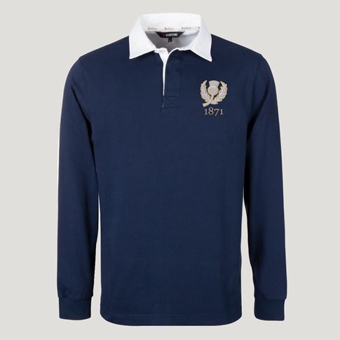 Rugby 1823 Scotland 1871 Adults Heritage Cotton Rugby Shirt Navy - Front View