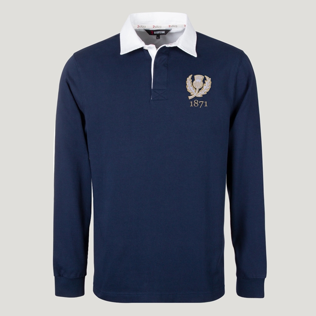 Rugby 1823 Scotland 1871 Adults Heritage Cotton Rugby Shirt Navy - Front View