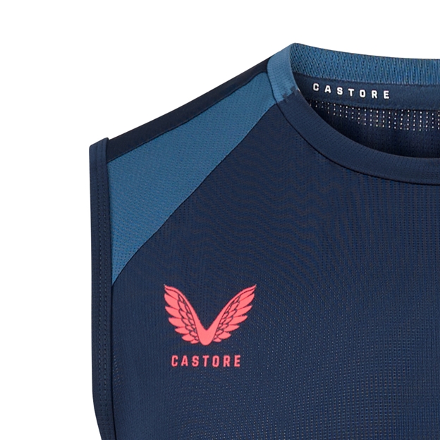 Harlequins Mens Performance Vest 26/27 Navy and Ensign Blue - Castore Logo Close-up