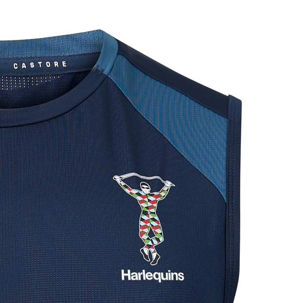 Harlequins Mens Performance Vest 26/27 Navy and Ensign Blue - Harlequins Logo Close-up