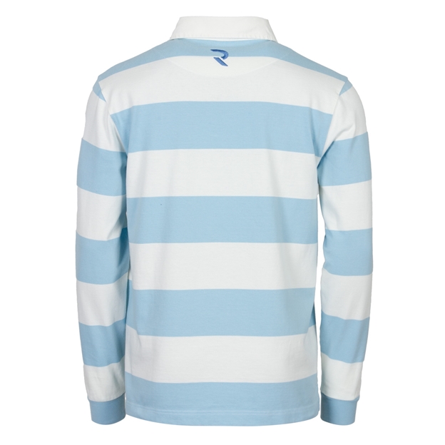 Rugby 1823 Mens Striped Rugby Shirt Long Sleeve Sky Blue and White - Back View