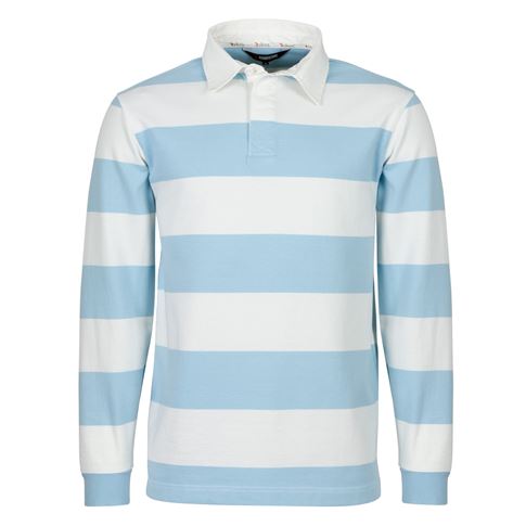 Rugby 1823 Mens Striped Rugby Shirt Long Sleeve Sky Blue and White - Front View