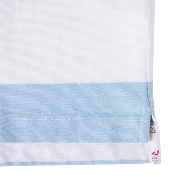 Rugby 1823 Mens Striped Rugby Shirt Long Sleeve Sky Blue and White - Hem Close-up