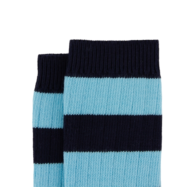 Rugby 1823 Striped Socks Navy/Sky Blue - Cuff Close-up